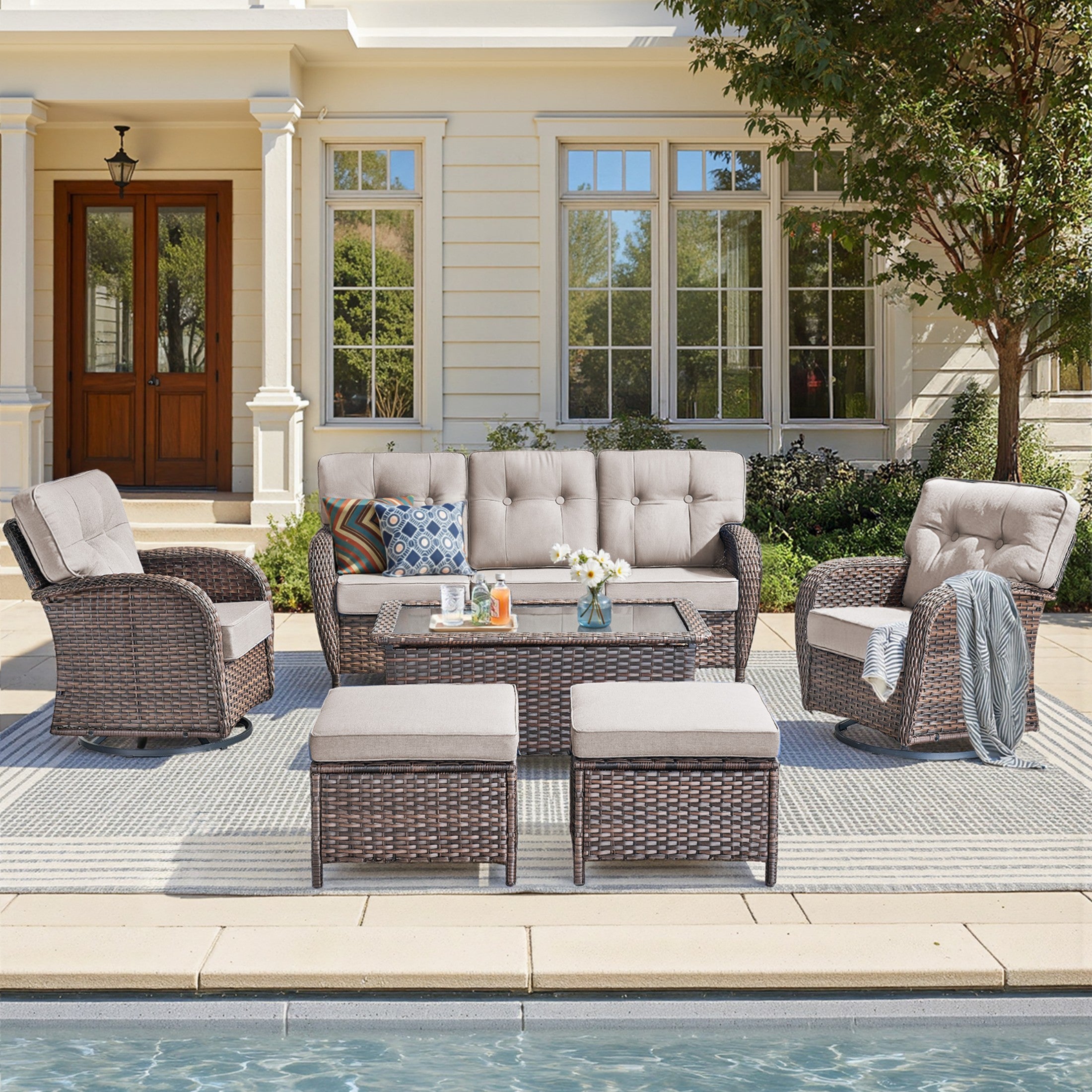 Unnifurnzi 4 Pieces Patio Furniture Set-High Back Outdoor Couch with Swivel Patio Chairs Wicker Patio Furniture for Deck Porch Garden Balcony Poolside