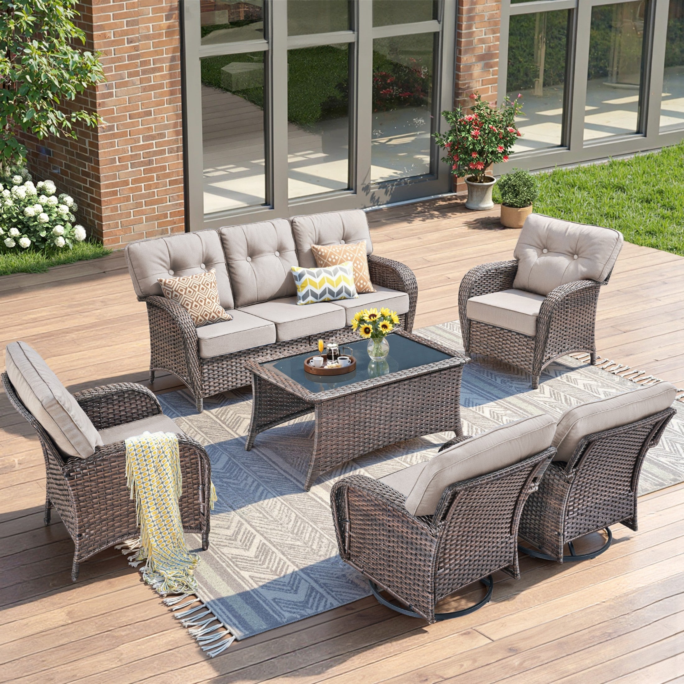 Unnifurnzi 6 Pieces Outdoor Patio Furniture Set-High Back Patio Sofas with Patio Chairs Outdoor Conversation Sets for Deck Porch Garden Balcony Poolside
