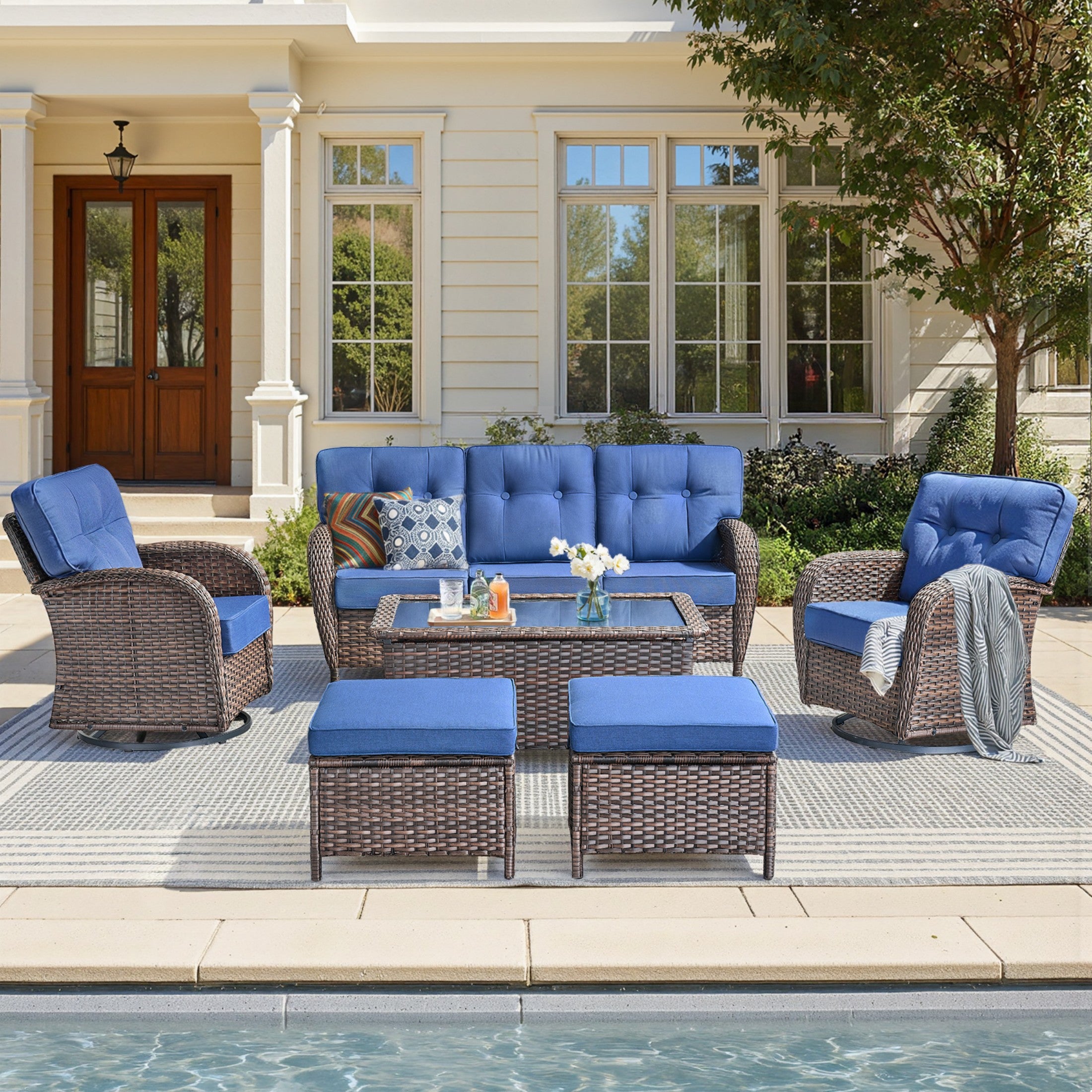 Unnifurnzi 4 Pieces Patio Furniture Set-High Back Outdoor Couch with Swivel Patio Chairs Wicker Patio Furniture for Deck Porch Garden Balcony Poolside