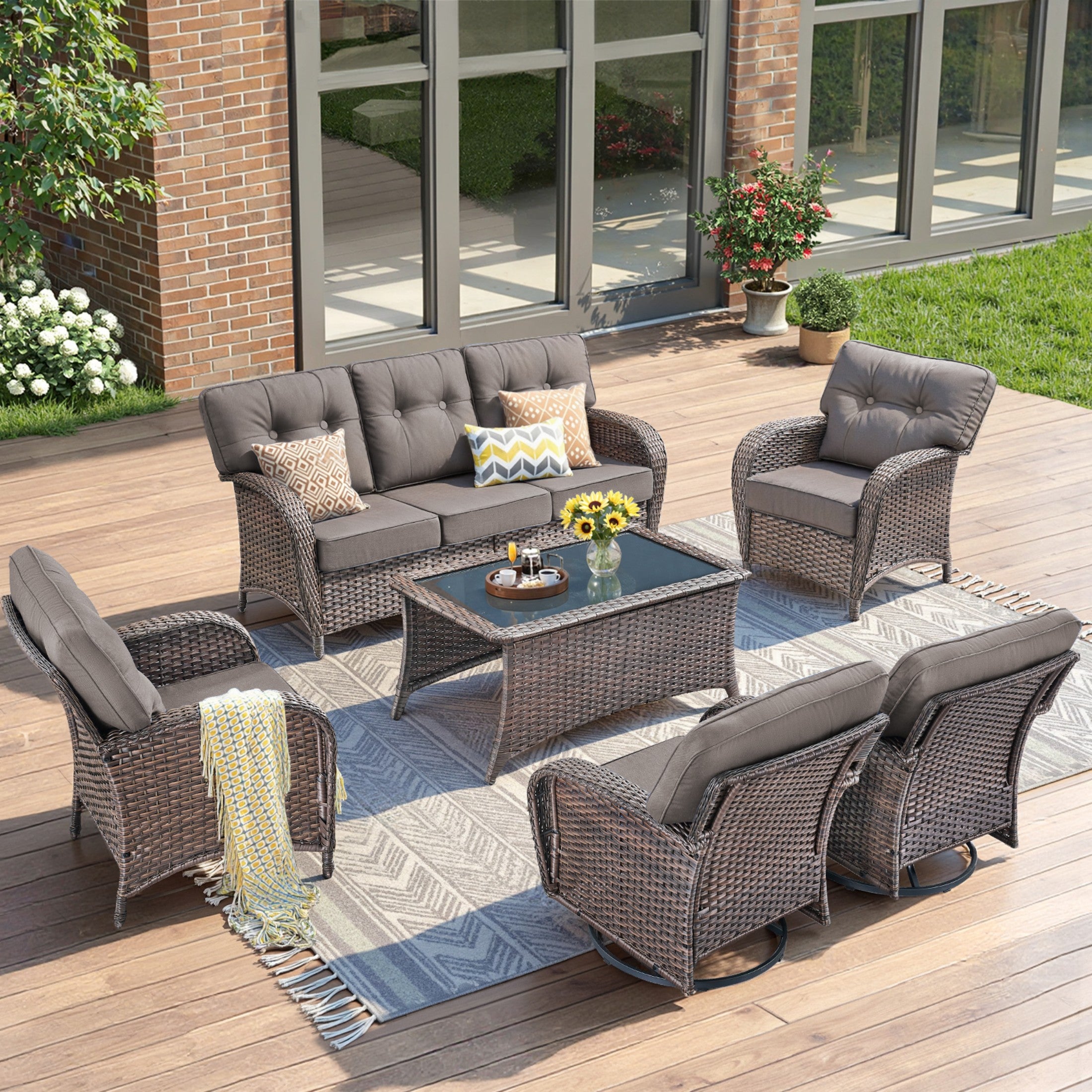 Unnifurnzi 6 Pieces Outdoor Patio Furniture Set-High Back Patio Sofas with Patio Chairs Outdoor Conversation Sets for Deck Porch Garden Balcony Poolside