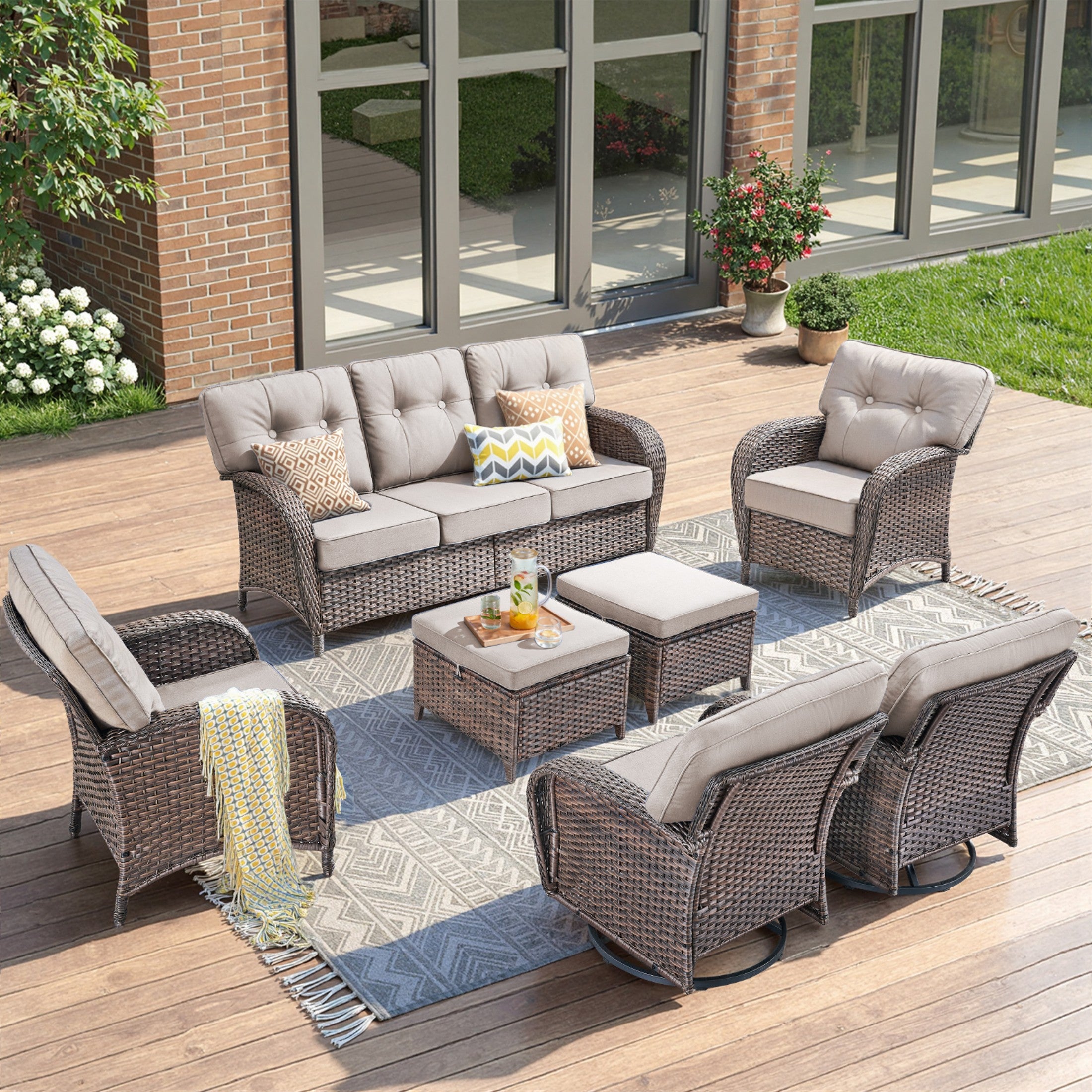 Unnifurnzi 6 Pieces Outdoor Patio Furniture Set-High Back Patio Sofas with Patio Chairs Outdoor Conversation Sets for Deck Porch Garden Balcony Poolside