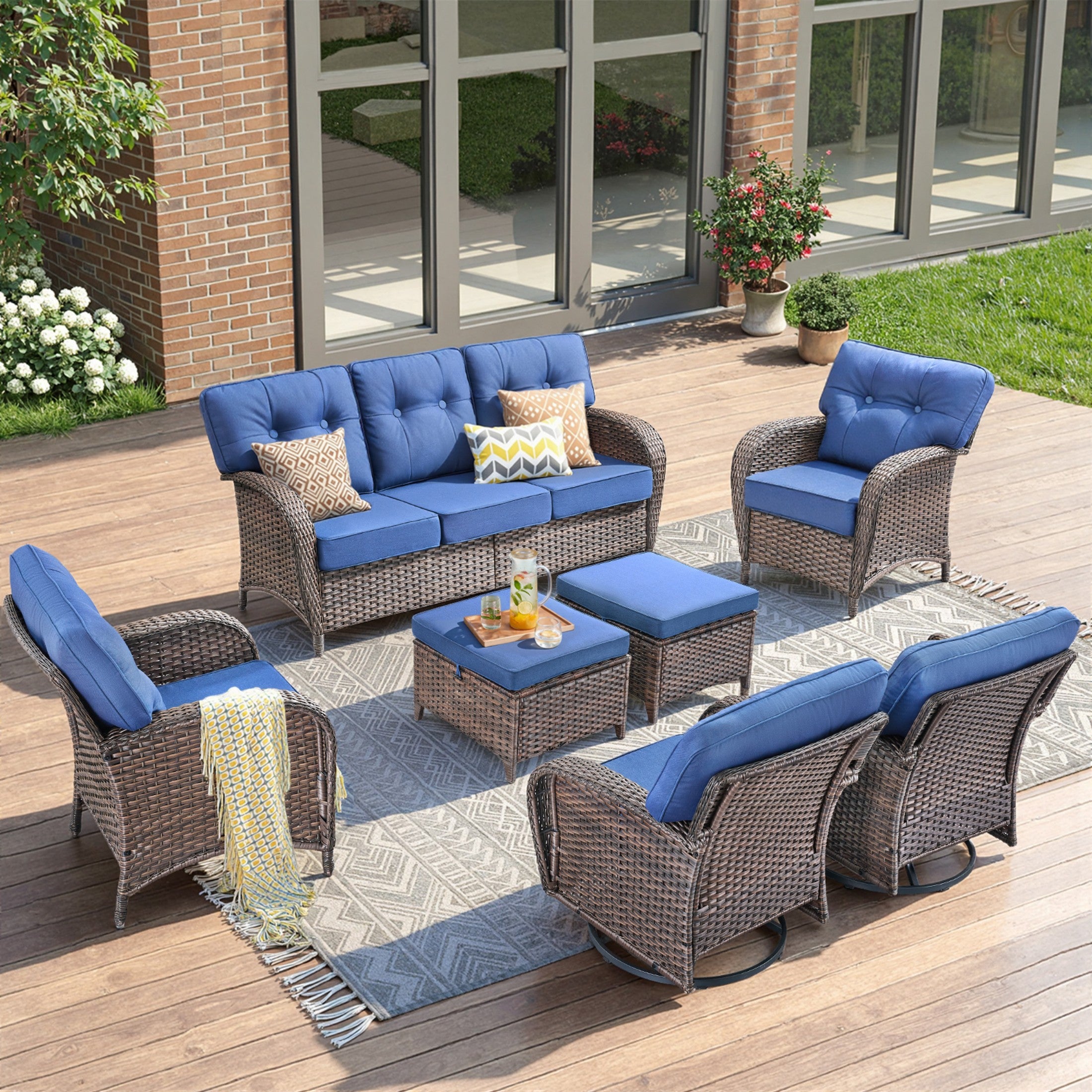 Unnifurnzi 6 Pieces Outdoor Patio Furniture Set-High Back Patio Sofas with Patio Chairs Outdoor Conversation Sets for Deck Porch Garden Balcony Poolside