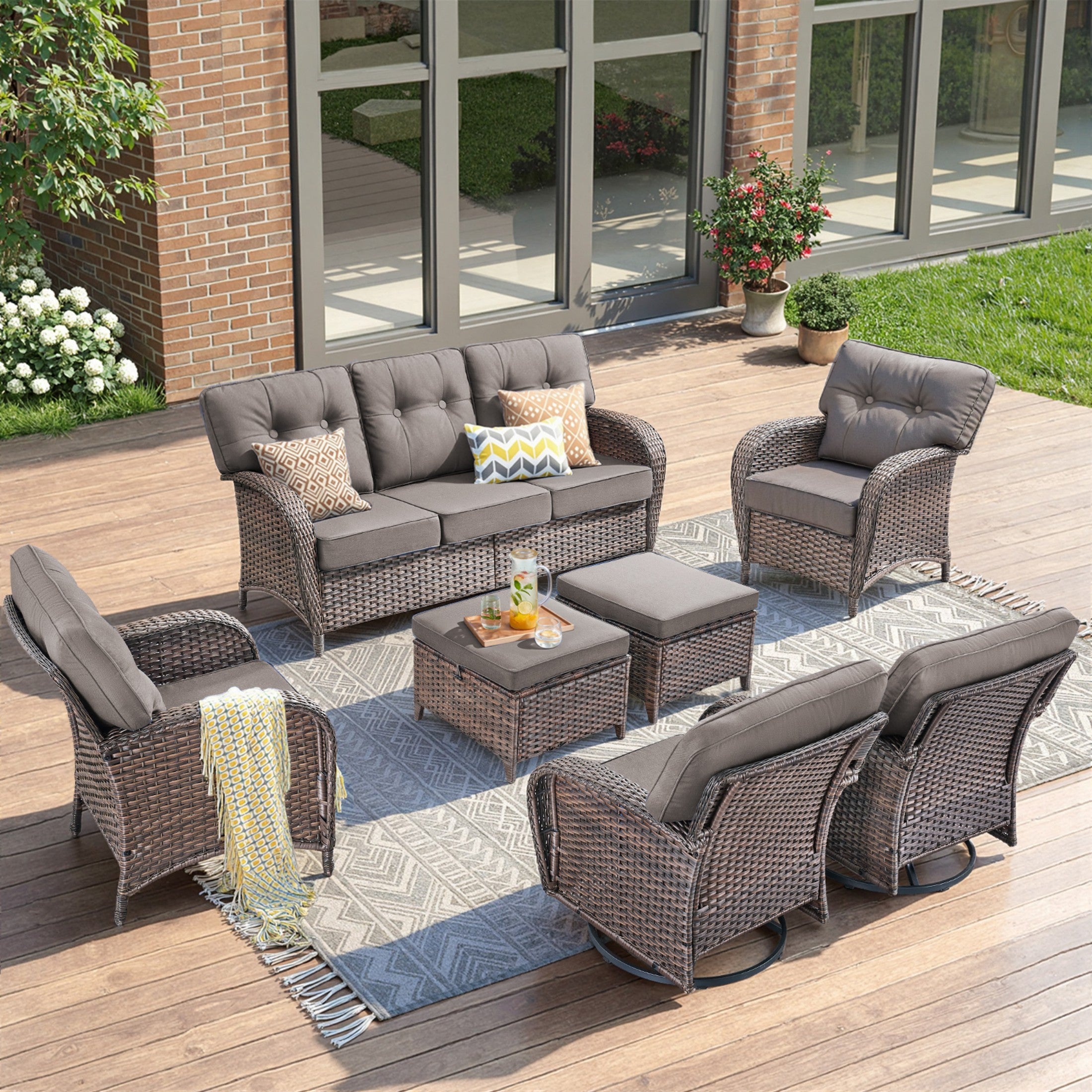 Unnifurnzi 6 Pieces Outdoor Patio Furniture Set-High Back Patio Sofas with Patio Chairs Outdoor Conversation Sets for Deck Porch Garden Balcony Poolside