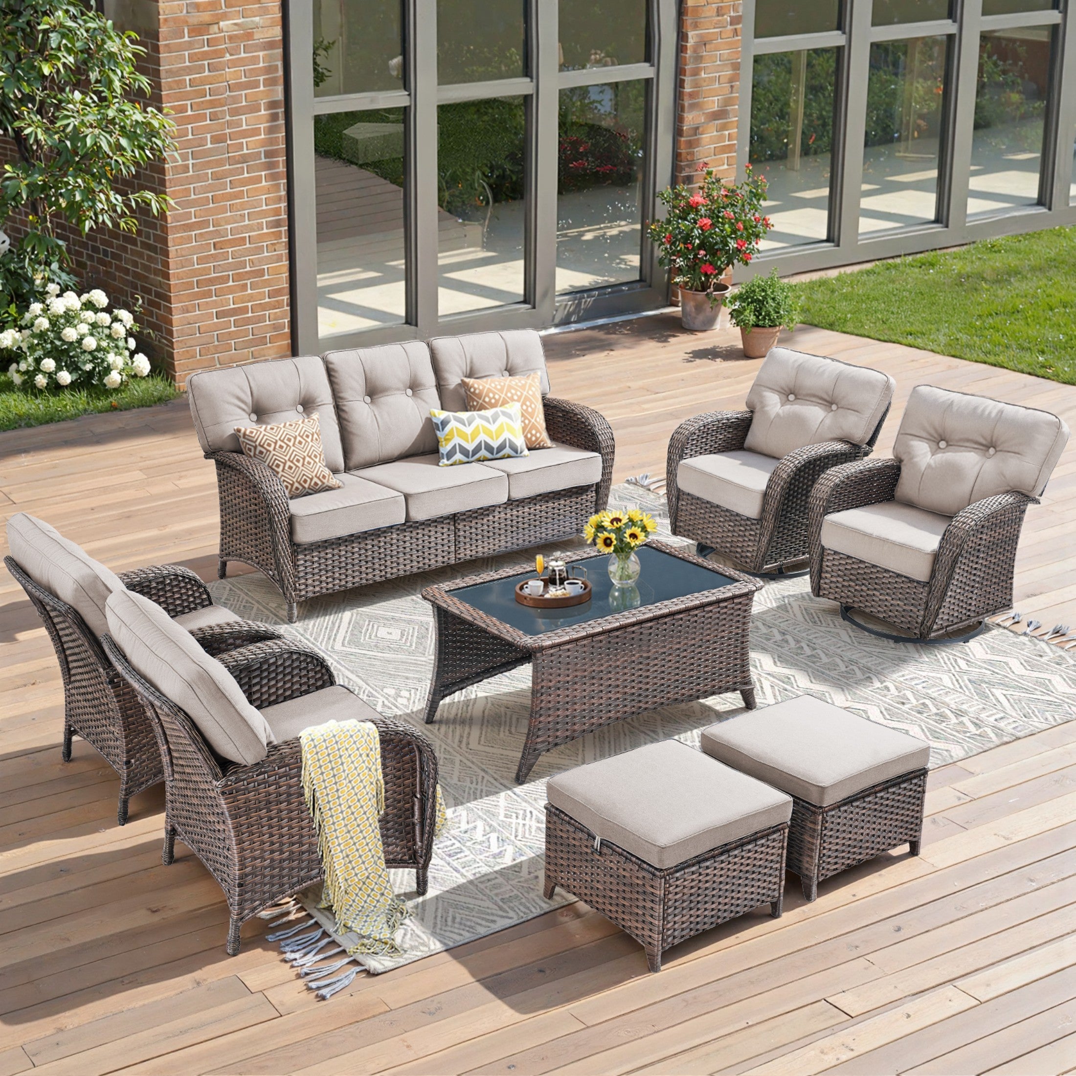 Unnifurnzi 6 Pieces Outdoor Patio Furniture Set-High Back Patio Sofas with Patio Chairs Outdoor Conversation Sets for Deck Porch Garden Balcony Poolside
