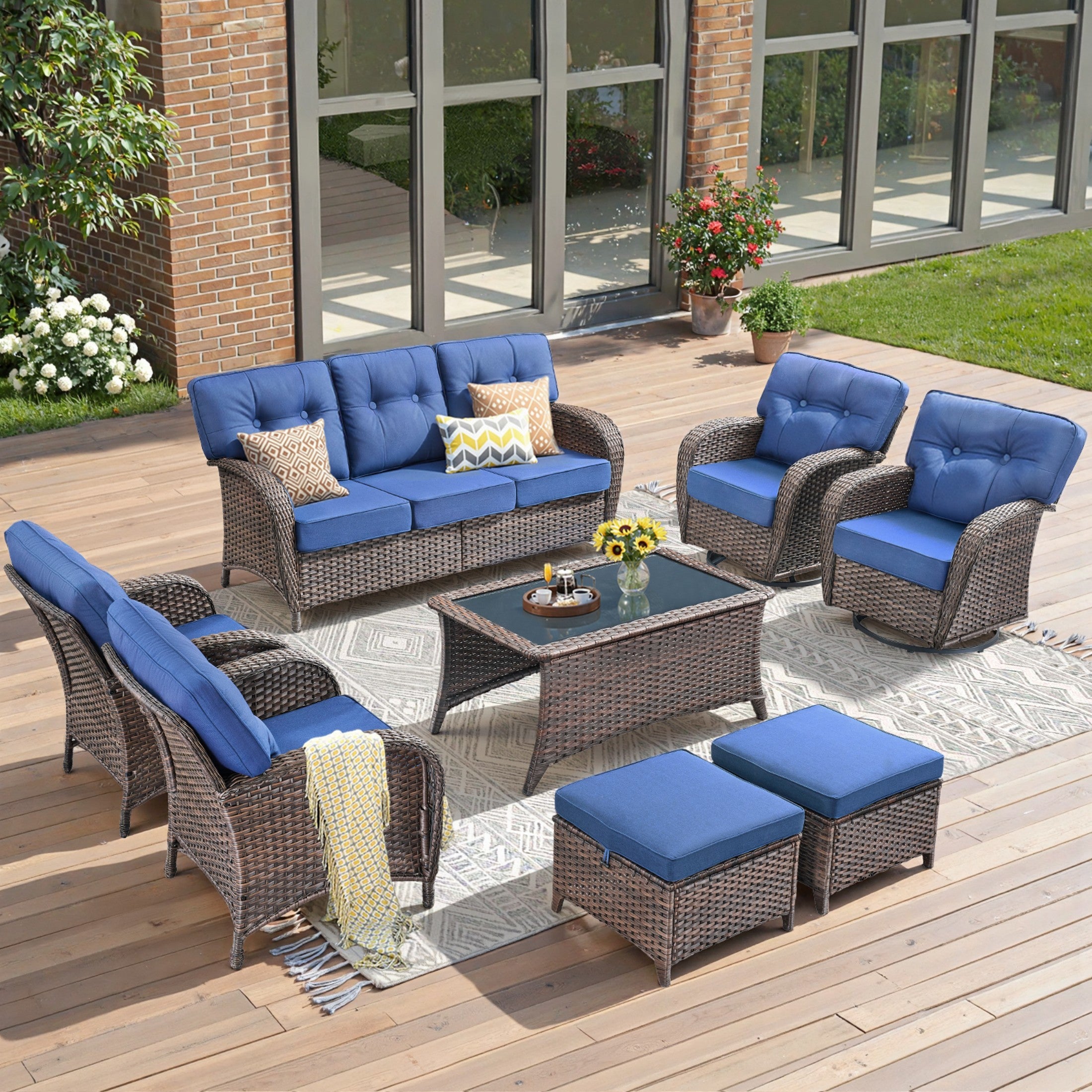 Unnifurnzi 6 Pieces Outdoor Patio Furniture Set-High Back Patio Sofas with Patio Chairs Outdoor Conversation Sets for Deck Porch Garden Balcony Poolside