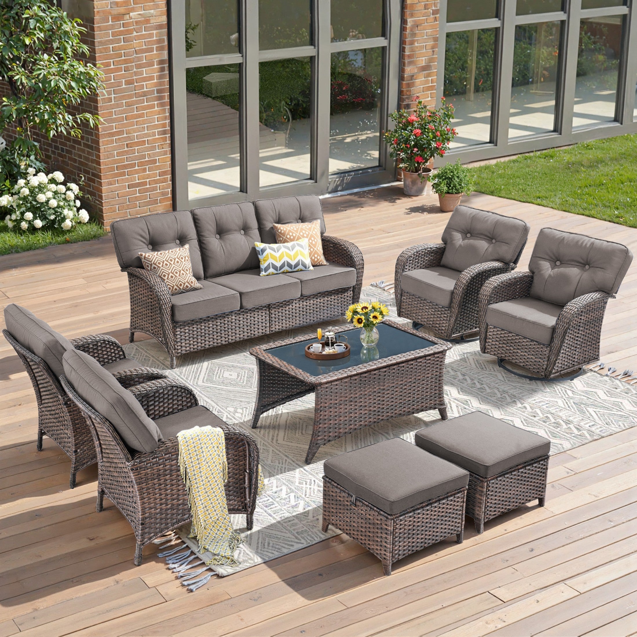 Unnifurnzi 6 Pieces Outdoor Patio Furniture Set-High Back Patio Sofas with Patio Chairs Outdoor Conversation Sets for Deck Porch Garden Balcony Poolside