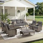 Unnifurnzi Patio Furniture Set-6'' Thick Cushions Outdoor Furniture with Swivel Rocker Chairs Outdoor Couch and Ottomans Wicker Patio Furniture for Deck Porch Garden Poolside