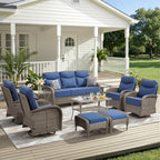 Unnifurnzi Patio Furniture Set-6'' Thick Cushions Outdoor Furniture with Swivel Rocker Chairs Outdoor Couch and Ottomans Wicker Patio Furniture for Deck Porch Garden Poolside