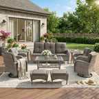 Unnifurnzi Wicker Patio Furniture Set-Outdoor Swivel Rocker Patio Chairs Patio Sofa Set with Tempered Glass Top Outdoor Coffee Table for Deck Lawn Porch Balcony Poolside
