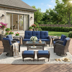 Unnifurnzi Wicker Patio Furniture Set-Outdoor Swivel Rocker Patio Chairs Patio Sofa Set with Tempered Glass Top Outdoor Coffee Table for Deck Lawn Porch Balcony Poolside