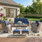 Unnifurnzi Wicker Patio Furniture Set-Outdoor Swivel Rocker Patio Chairs Patio Sofa Set with Tempered Glass Top Outdoor Coffee Table for Deck Lawn Porch Balcony Poolside