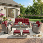 Unnifurnzi Wicker Patio Furniture Set-Outdoor Swivel Rocker Patio Chairs Patio Sofa Set with Tempered Glass Top Outdoor Coffee Table for Deck Lawn Porch Balcony Poolside