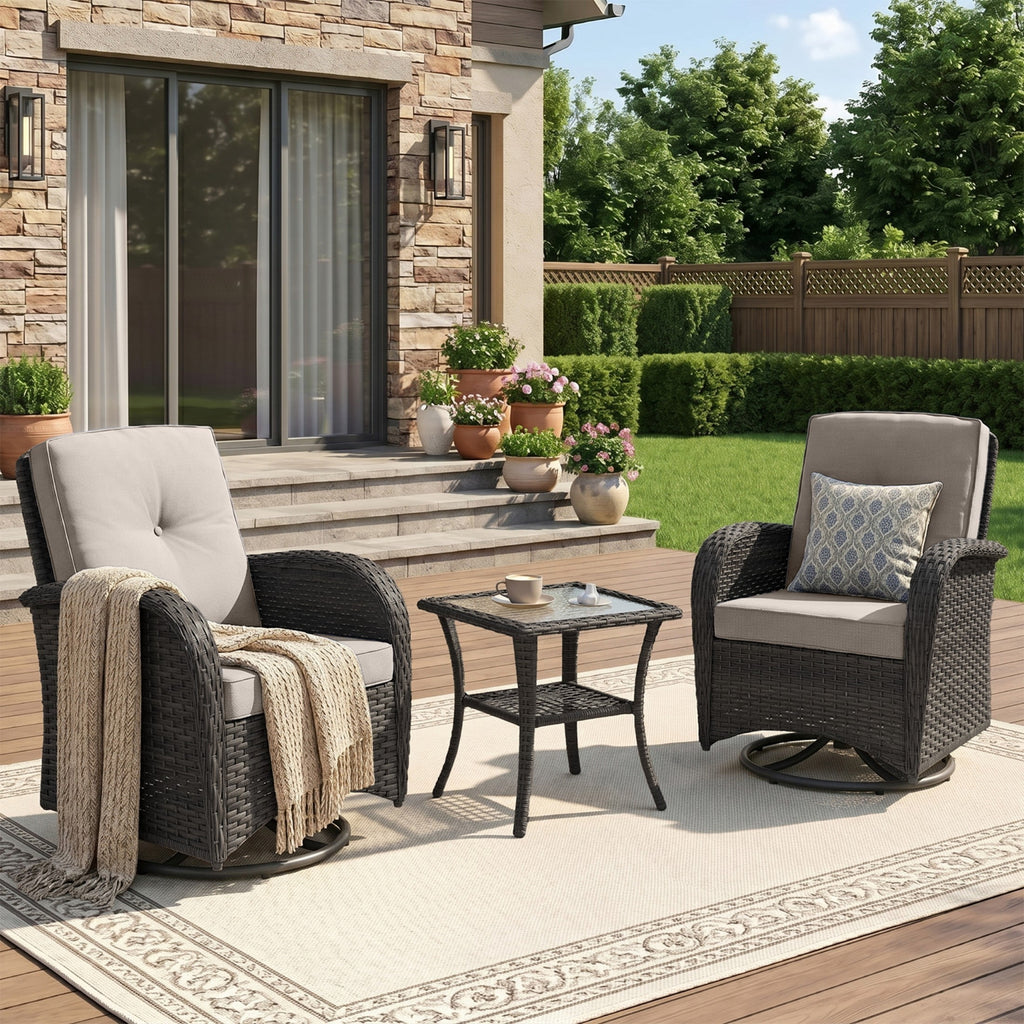 Unnifurnzi Patio Bistro Set Outdoor Swivel Rocker Patio Chairs with Side Table Patio Furniture for Deck Porch Garden Balcony Poolside