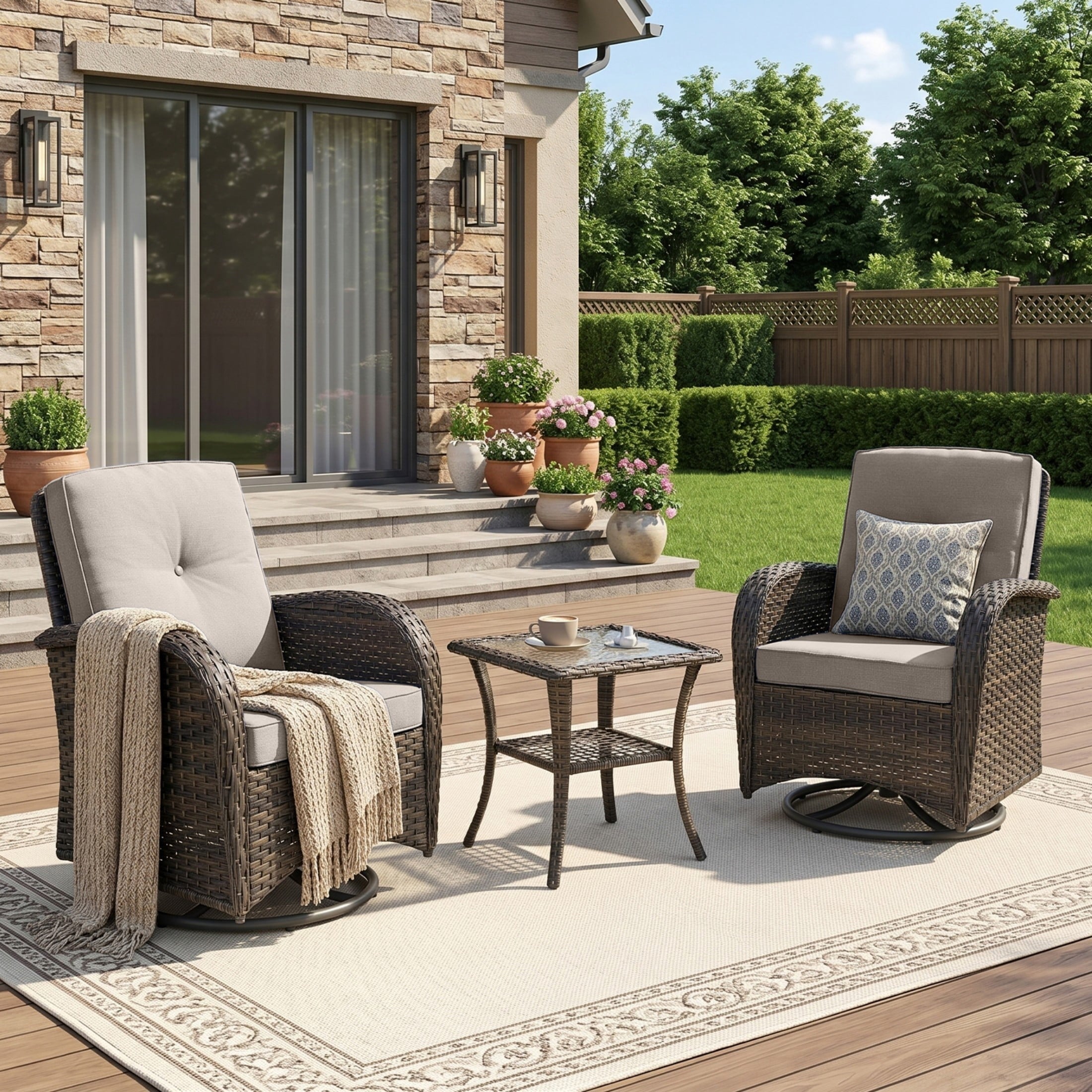 Unnifurnzi Patio Bistro Set Outdoor Swivel Rocker Patio Chairs with Side Table Patio Furniture for Deck Porch Garden Balcony Poolside