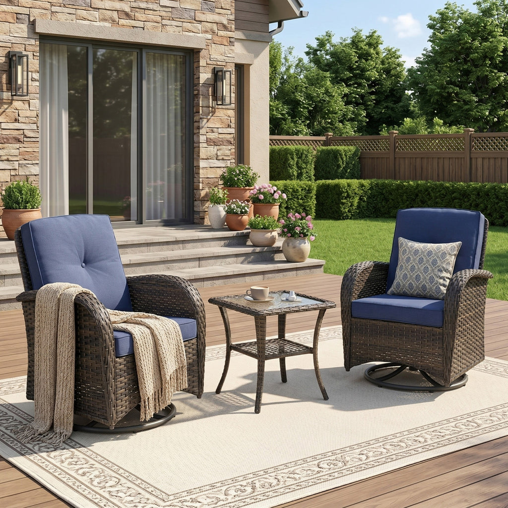 Unnifurnzi Patio Bistro Set Outdoor Swivel Rocker Patio Chairs with Side Table Patio Furniture for Deck Porch Garden Balcony Poolside