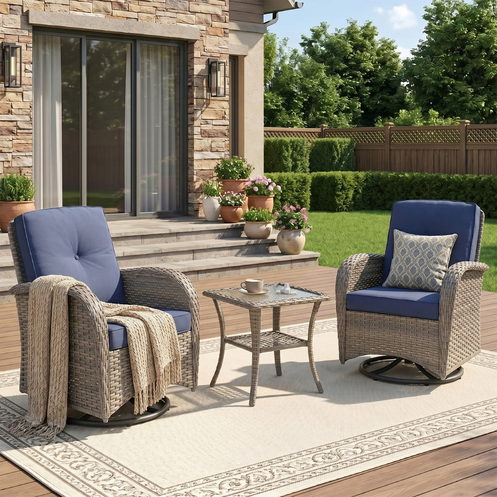 Unnifurnzi Patio Bistro Set Outdoor Swivel Rocker Patio Chairs with Side Table Patio Furniture for Deck Porch Garden Balcony Poolside