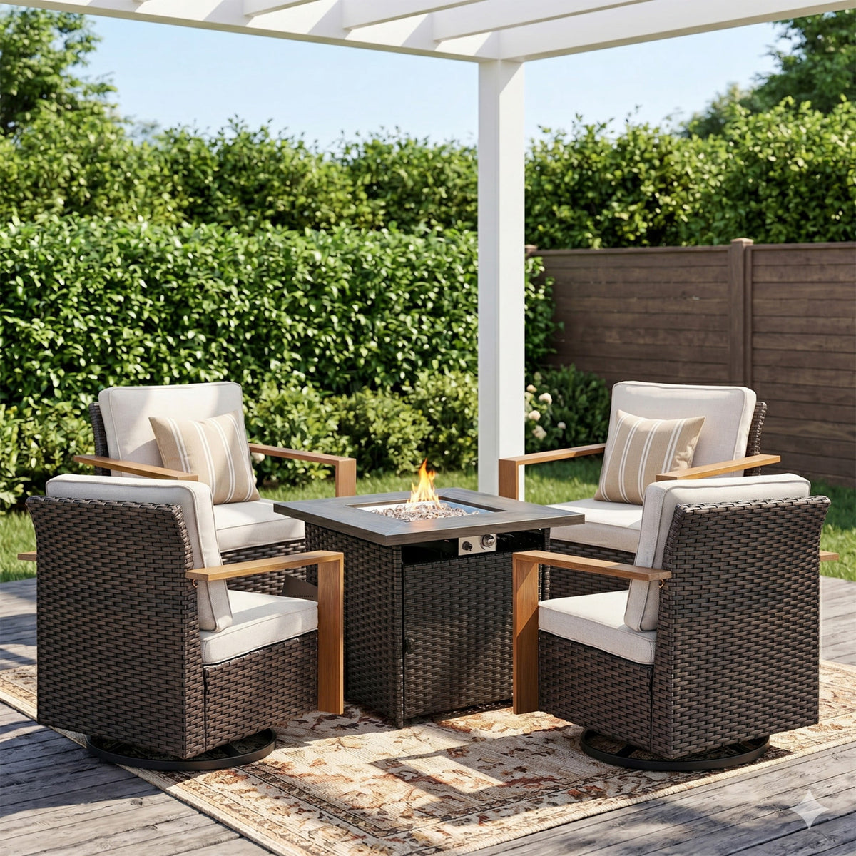 Unnifurnzi Patio Furniture Set with Fire Pit-All Weather Wicker Outdoor Swivel Chair with Outdoor Couch Outdoor Furniture for Garden Backyard Balcony Poolside