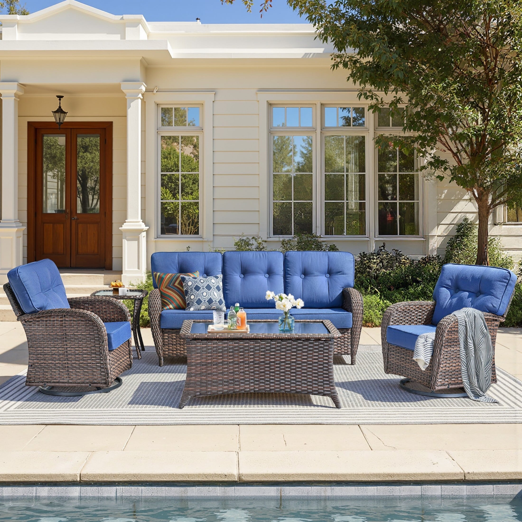 Unnifurnzi 5 Pieces Outdoor Furniture-Swivel Patio Chairs Set of 2 with Outdoor Side Table Patio Conversation Sets for Deck Porch Garden Balcony Poolside