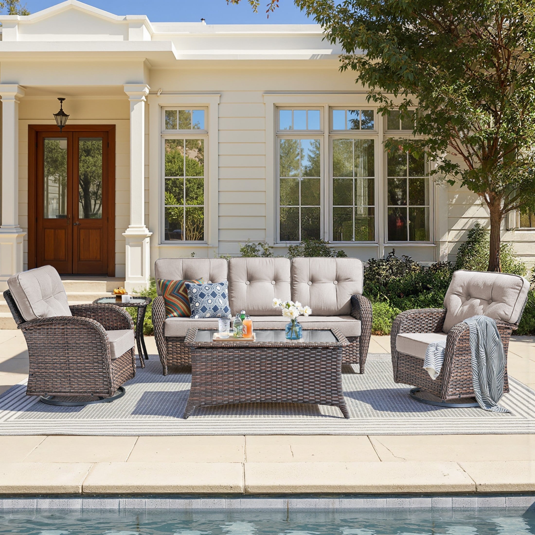 Unnifurnzi 5 Pieces Outdoor Furniture-Swivel Patio Chairs Set of 2 with Outdoor Side Table Patio Conversation Sets for Deck Porch Garden Balcony Poolside