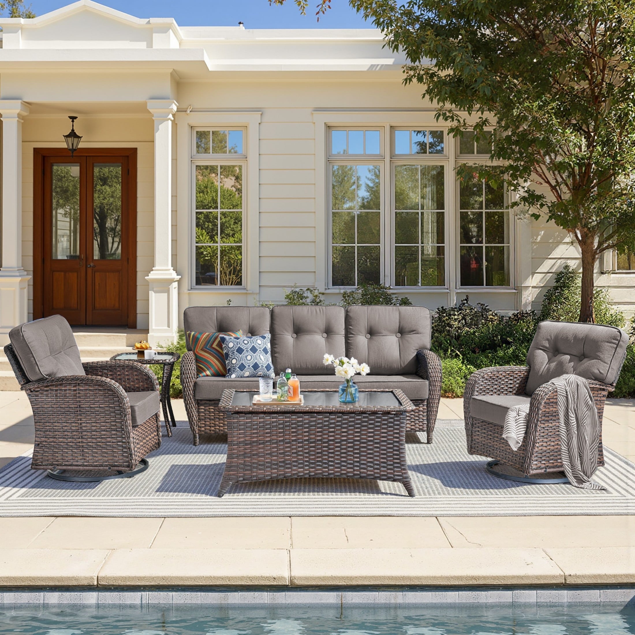Unnifurnzi 5 Pieces Outdoor Furniture-Swivel Patio Chairs Set of 2 with Outdoor Side Table Patio Conversation Sets for Deck Porch Garden Balcony Poolside