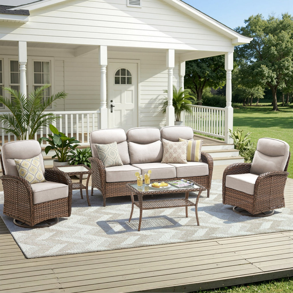 Unnifurnzi Patio Furniture Set-6'' Thick Cushions Outdoor Furniture with Swivel Rocker Chairs Outdoor Couch and Ottomans Wicker Patio Furniture for Deck Porch Garden Poolside