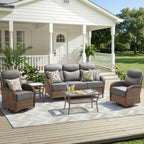 Unnifurnzi Patio Furniture Set-6'' Thick Cushions Outdoor Furniture with Swivel Rocker Chairs Outdoor Couch and Ottomans Wicker Patio Furniture for Deck Porch Garden Poolside