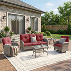 Unnifurnzi Wicker Patio Furniture Set-Outdoor Swivel Rocker Patio Chairs Patio Sofa Set with Tempered Glass Top Outdoor Coffee Table for Deck Lawn Porch Balcony Poolside