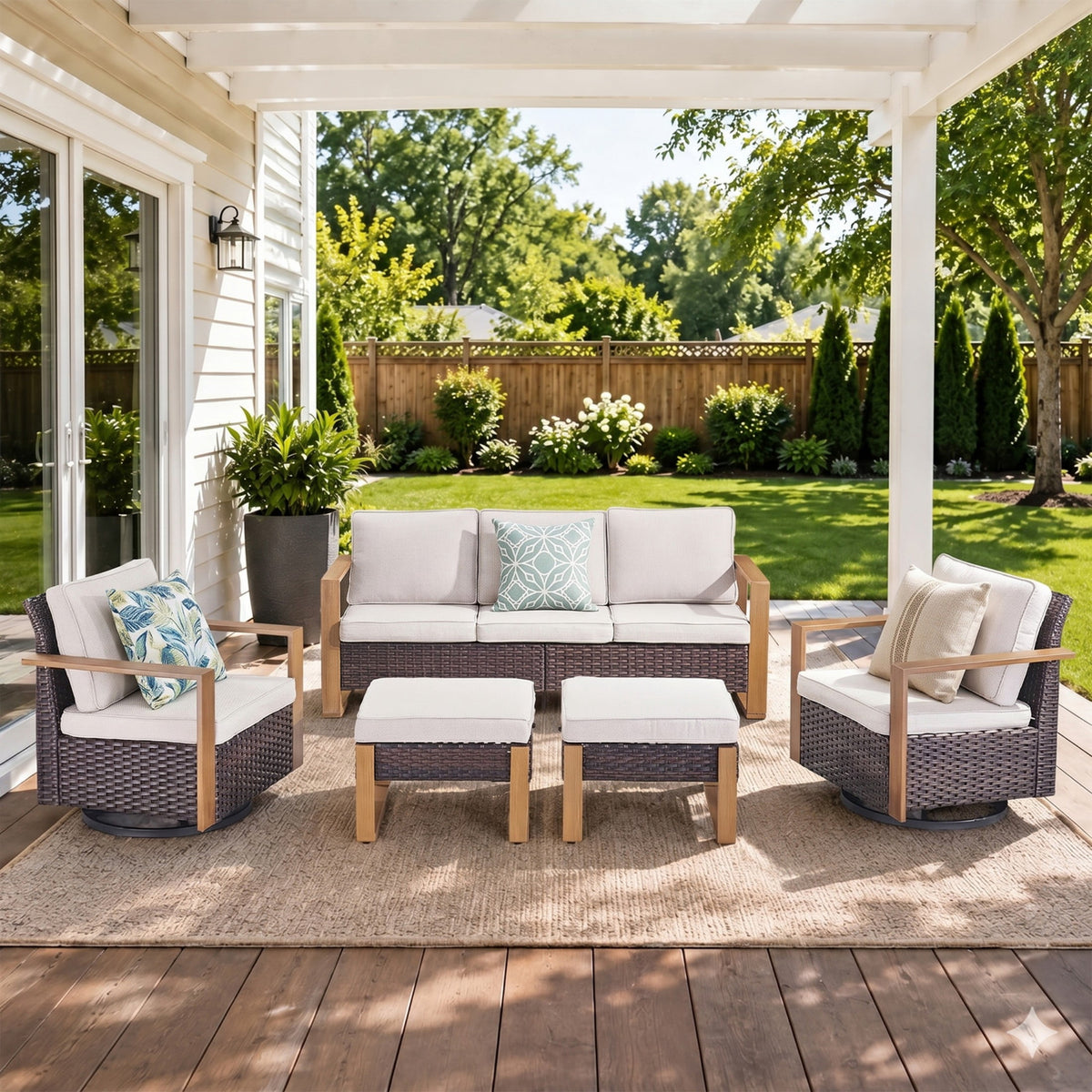 Unnifurnzi Patio Furniture Set-High Back Outdoor Swivel Rocker Patio Chairs with Outdoor Couch Outdoor Patio Furniture Set for Garden Backyard Balcony Poolside