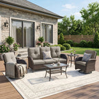 Unnifurnzi Wicker Patio Furniture Set-Outdoor Swivel Rocker Patio Chairs Patio Sofa Set with Tempered Glass Top Outdoor Coffee Table for Deck Lawn Porch Balcony Poolside