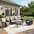 Unnifurnzi Wicker Patio Furniture Set-Outdoor Swivel Rocker Patio Chairs Patio Sofa Set with Tempered Glass Top Outdoor Coffee Table for Deck Lawn Porch Balcony Poolside