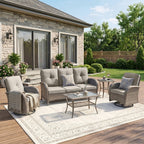 Unnifurnzi Wicker Patio Furniture Set-Outdoor Swivel Rocker Patio Chairs Patio Sofa Set with Tempered Glass Top Outdoor Coffee Table for Deck Lawn Porch Balcony Poolside