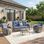 Unnifurnzi Wicker Patio Furniture Set-Outdoor Swivel Rocker Patio Chairs Patio Sofa Set with Tempered Glass Top Outdoor Coffee Table for Deck Lawn Porch Balcony Poolside