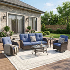 Unnifurnzi Wicker Patio Furniture Set-Outdoor Swivel Rocker Patio Chairs Patio Sofa Set with Tempered Glass Top Outdoor Coffee Table for Deck Lawn Porch Balcony Poolside