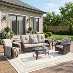 Unnifurnzi Wicker Patio Furniture Set-Outdoor Swivel Rocker Patio Chairs Patio Sofa Set with Tempered Glass Top Outdoor Coffee Table for Deck Lawn Porch Balcony Poolside