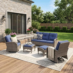 Unnifurnzi Wicker Patio Furniture Set-Outdoor Swivel Rocker Patio Chairs Patio Sofa Set with Tempered Glass Top Outdoor Coffee Table for Deck Lawn Porch Balcony Poolside