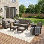 Unnifurnzi Wicker Patio Furniture Set-Outdoor Swivel Rocker Patio Chairs Patio Sofa Set with Tempered Glass Top Outdoor Coffee Table for Deck Lawn Porch Balcony Poolside