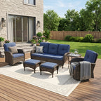 Unnifurnzi Wicker Patio Furniture Set-Outdoor Swivel Rocker Patio Chairs Patio Sofa Set with Tempered Glass Top Outdoor Coffee Table for Deck Lawn Porch Balcony Poolside