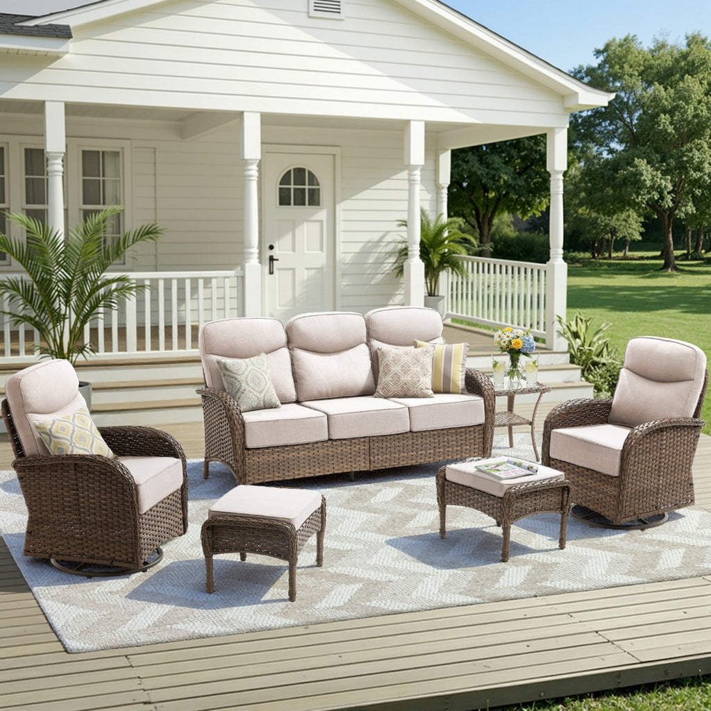 Unnifurnzi Patio Furniture Set-6'' Thick Cushions Outdoor Furniture with Swivel Rocker Chairs Outdoor Couch and Ottomans Wicker Patio Furniture for Deck Porch Garden Poolside