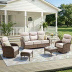 Unnifurnzi Patio Furniture Set-6'' Thick Cushions Outdoor Furniture with Swivel Rocker Chairs Outdoor Couch and Ottomans Wicker Patio Furniture for Deck Porch Garden Poolside