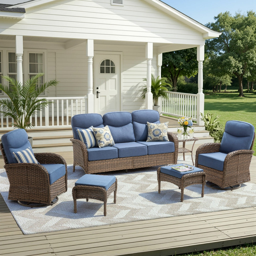 Unnifurnzi Patio Furniture Set-6'' Thick Cushions Outdoor Furniture with Swivel Rocker Chairs Outdoor Couch and Ottomans Wicker Patio Furniture for Deck Porch Garden Poolside