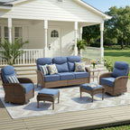 Unnifurnzi Patio Furniture Set-6'' Thick Cushions Outdoor Furniture with Swivel Rocker Chairs Outdoor Couch and Ottomans Wicker Patio Furniture for Deck Porch Garden Poolside
