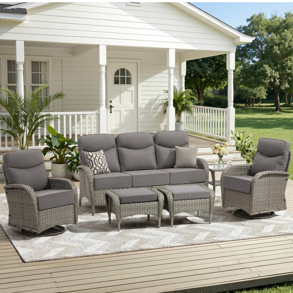 Unnifurnzi Patio Furniture Set-6'' Thick Cushions Outdoor Furniture with Swivel Rocker Chairs Outdoor Couch and Ottomans Wicker Patio Furniture for Deck Porch Garden Poolside