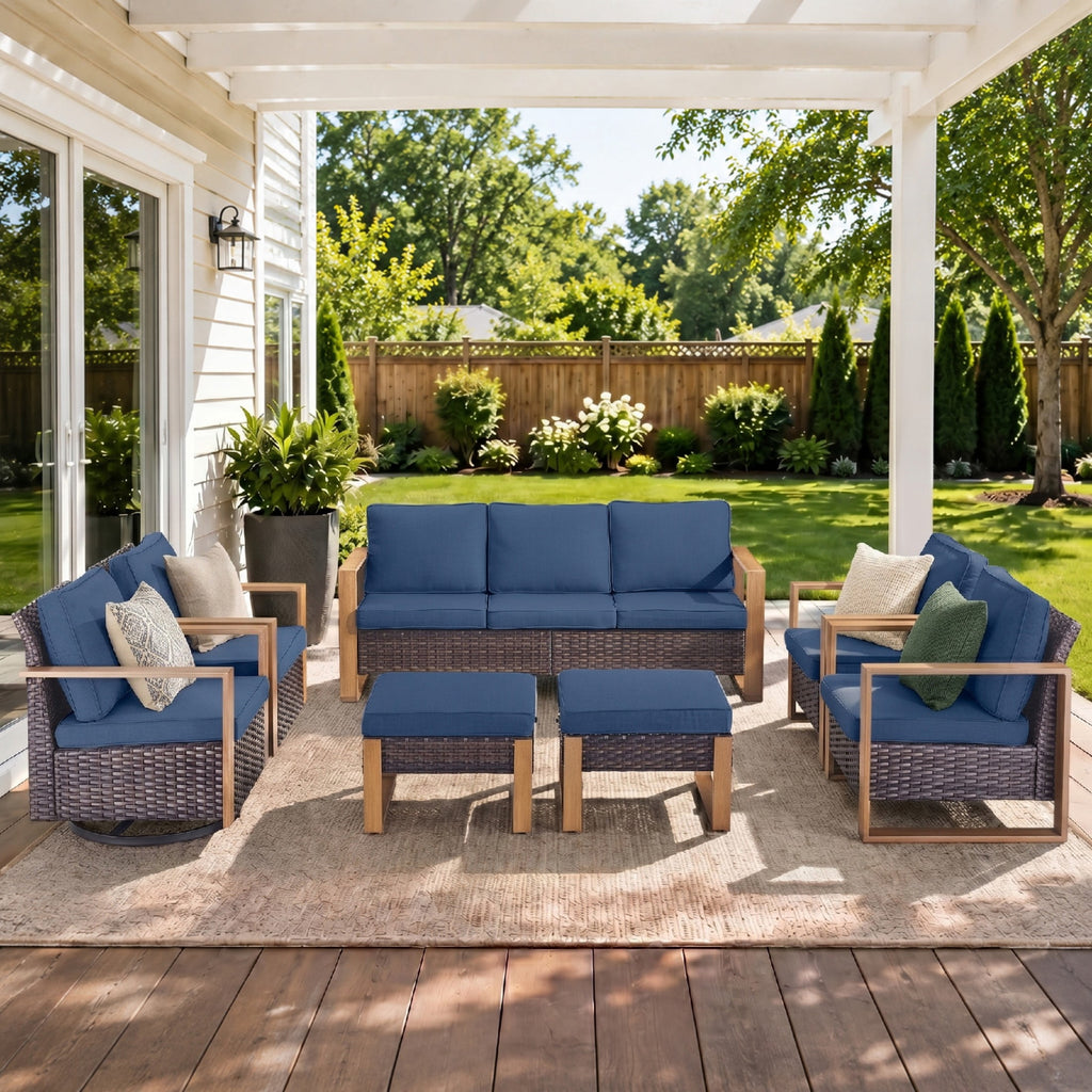 Unnifurnzi Patio Furniture Set-High Back Outdoor Swivel Rocker Patio Chairs with Outdoor Couch Outdoor Patio Furniture Set for Garden Backyard Balcony Poolside