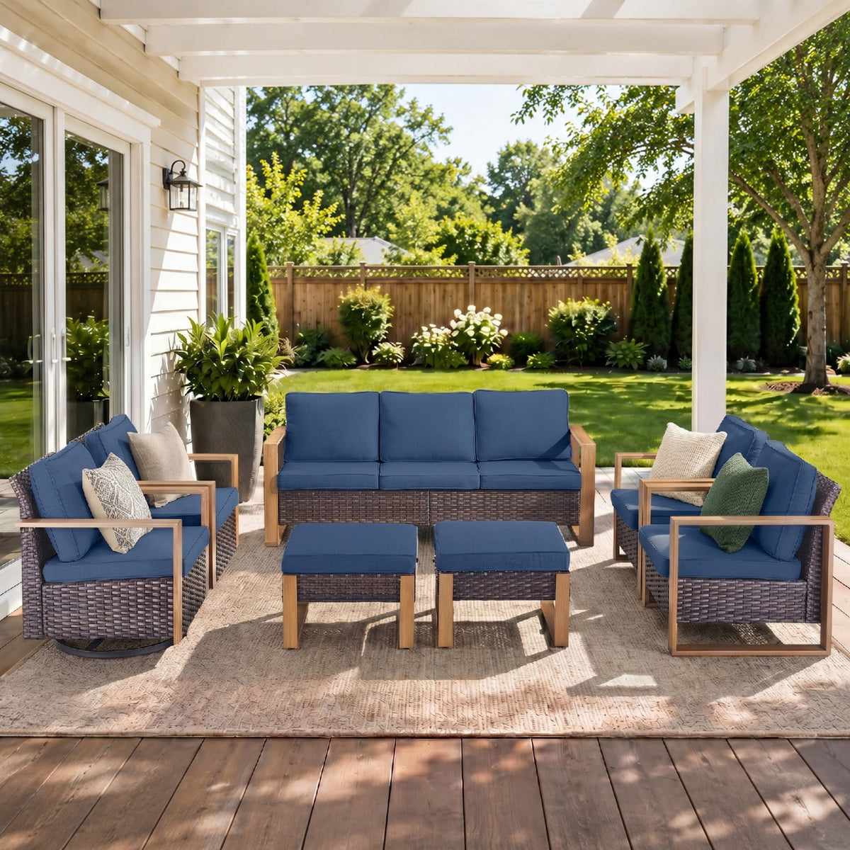 Unnifurnzi Patio Furniture Set-High Back Outdoor Swivel Rocker Patio Chairs with Outdoor Couch Outdoor Patio Furniture Set for Garden Backyard Balcony Poolside
