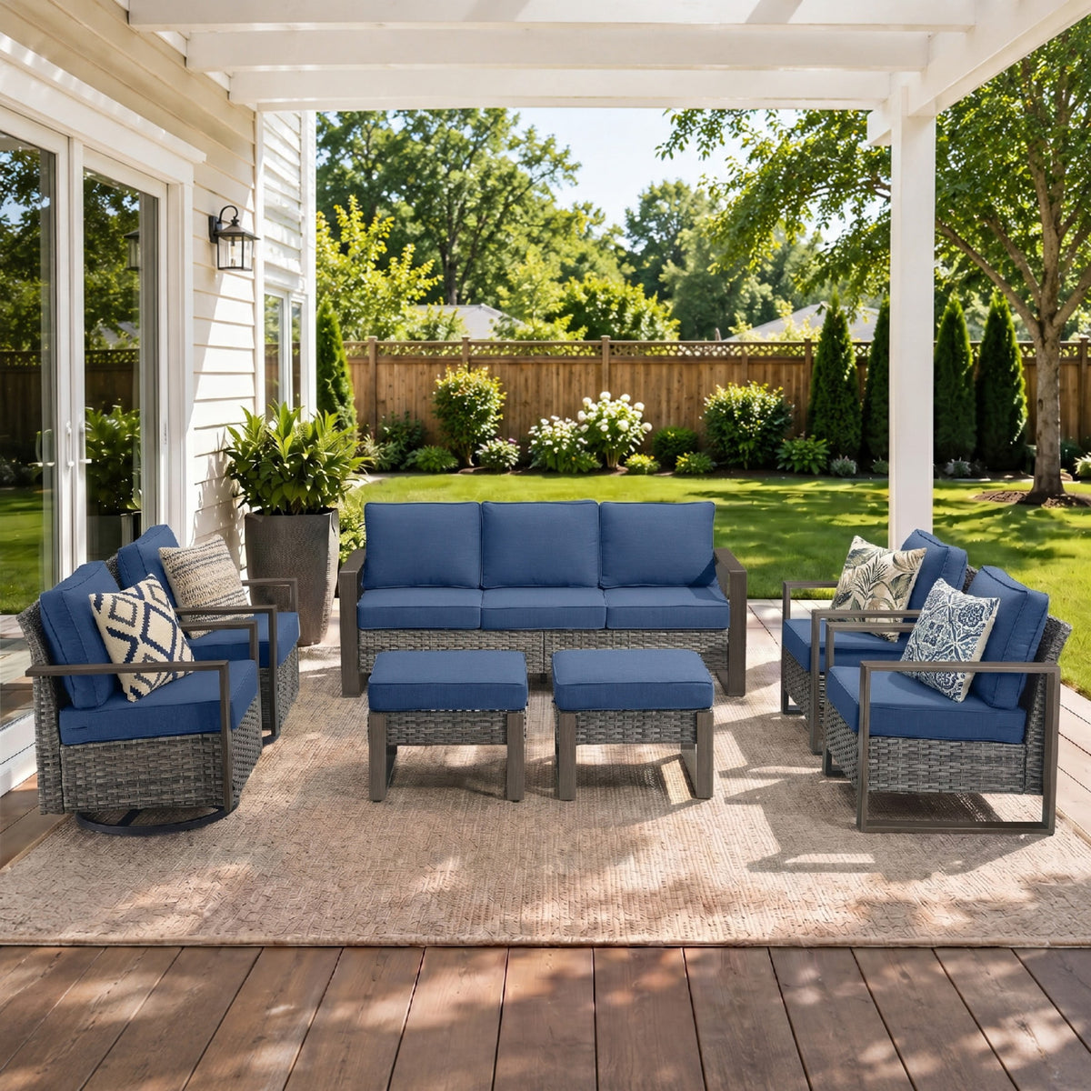 Unnifurnzi Patio Furniture Set-High Back Outdoor Swivel Rocker Patio Chairs with Outdoor Couch Outdoor Patio Furniture Set for Garden Backyard Balcony Poolside