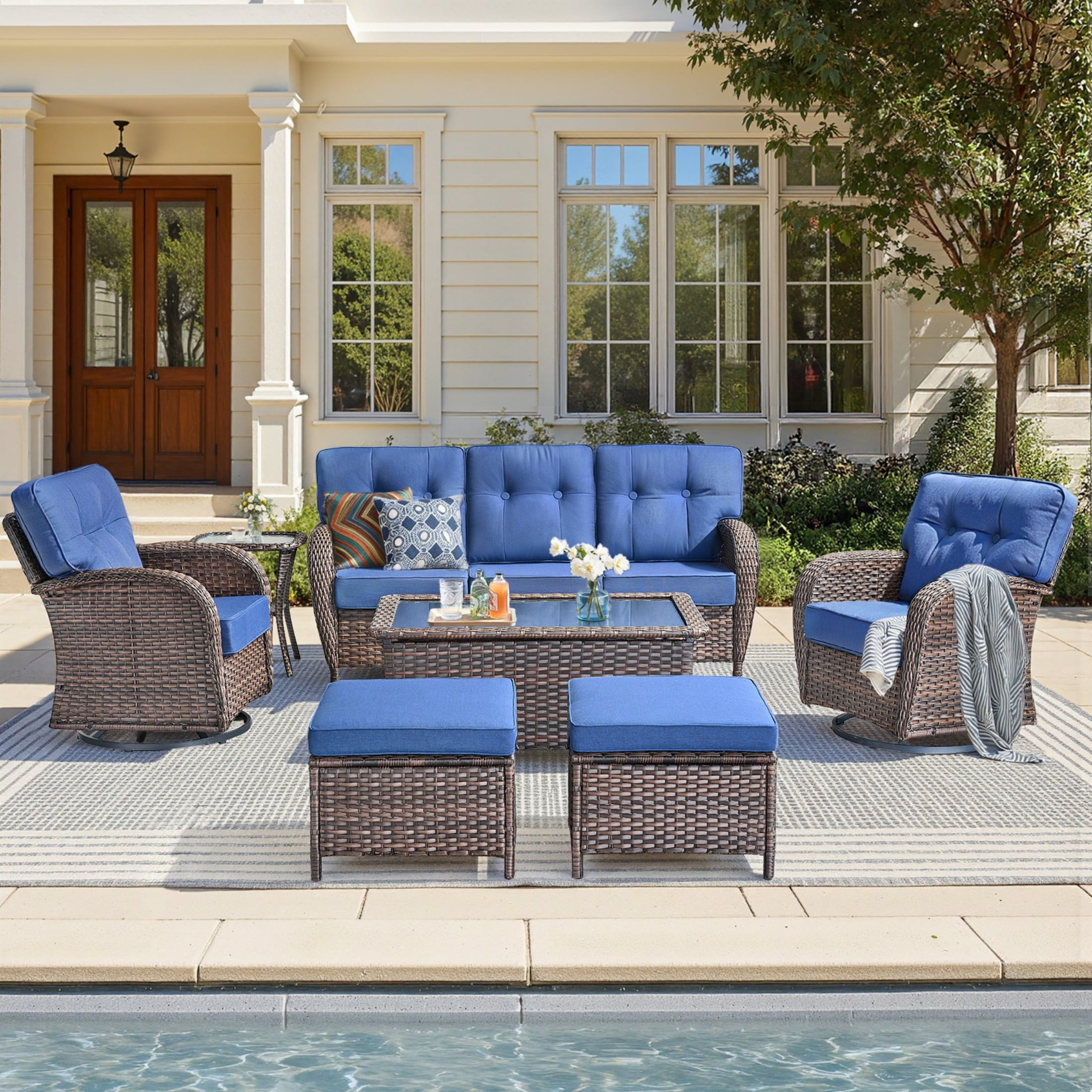 Unnifurnzi 5 Pieces Outdoor Furniture-Swivel Patio Chairs Set of 2 with Outdoor Side Table Patio Conversation Sets for Deck Porch Garden Balcony Poolside