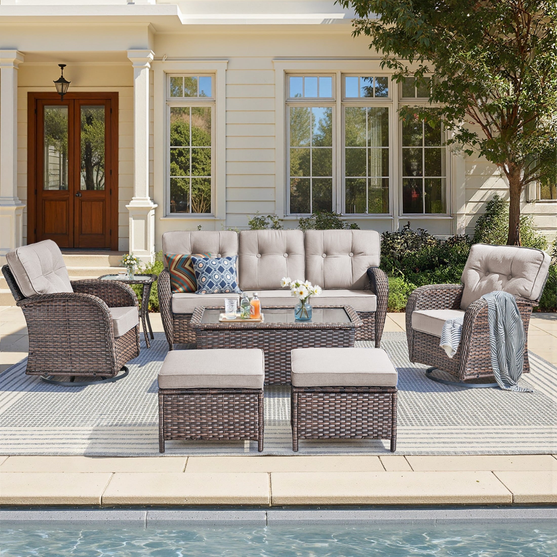 Unnifurnzi 5 Pieces Outdoor Furniture-Swivel Patio Chairs Set of 2 with Outdoor Side Table Patio Conversation Sets for Deck Porch Garden Balcony Poolside