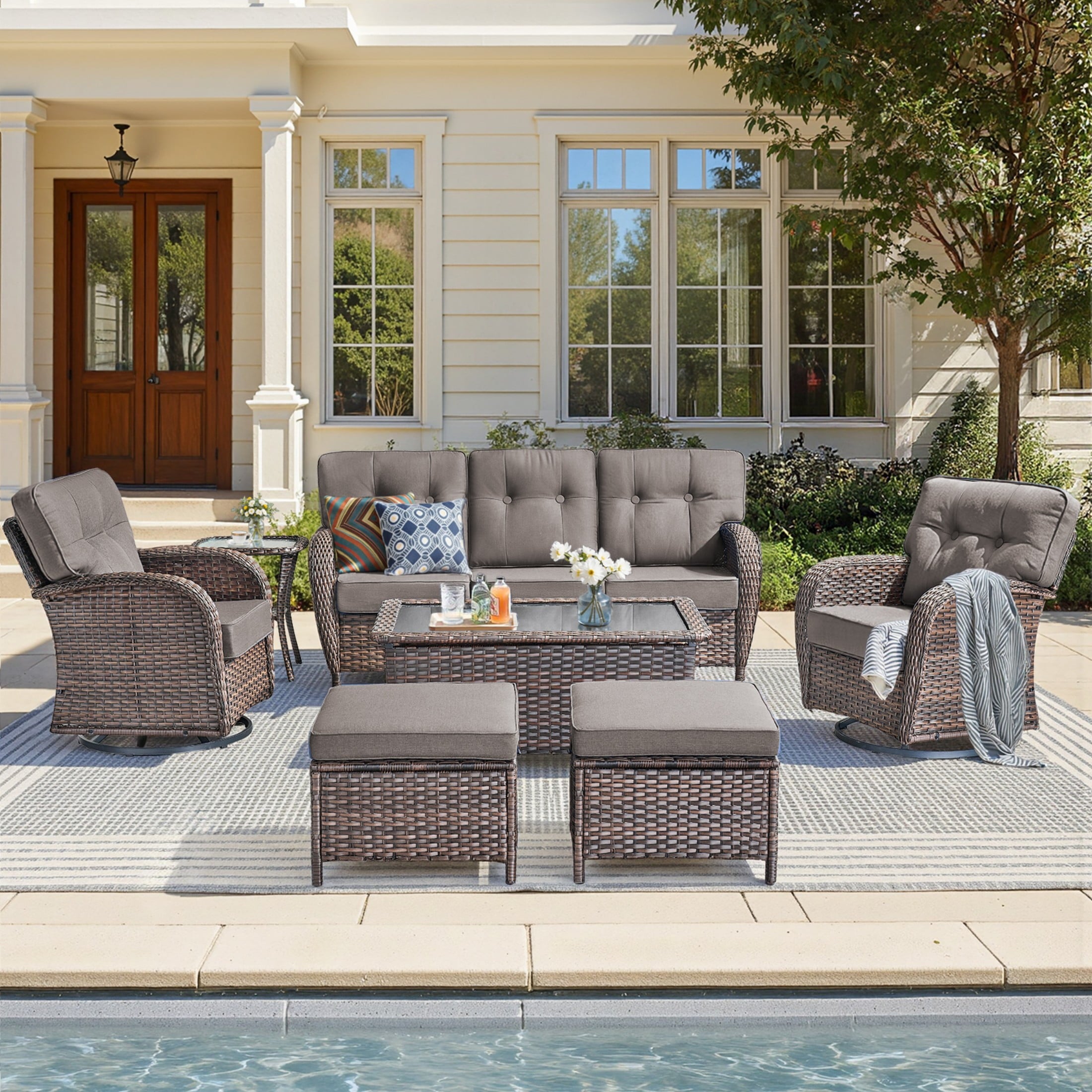 Unnifurnzi 5 Pieces Outdoor Furniture-Swivel Patio Chairs Set of 2 with Outdoor Side Table Patio Conversation Sets for Deck Porch Garden Balcony Poolside