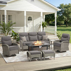 Unnifurnzi Patio Furniture with Fire Pit-6'' Thick Cushions Outdoor Furniture with Swivel Rocker Chairs Outdoor Couch Wicker Patio Furniture For Deck Porch Garden Poolside