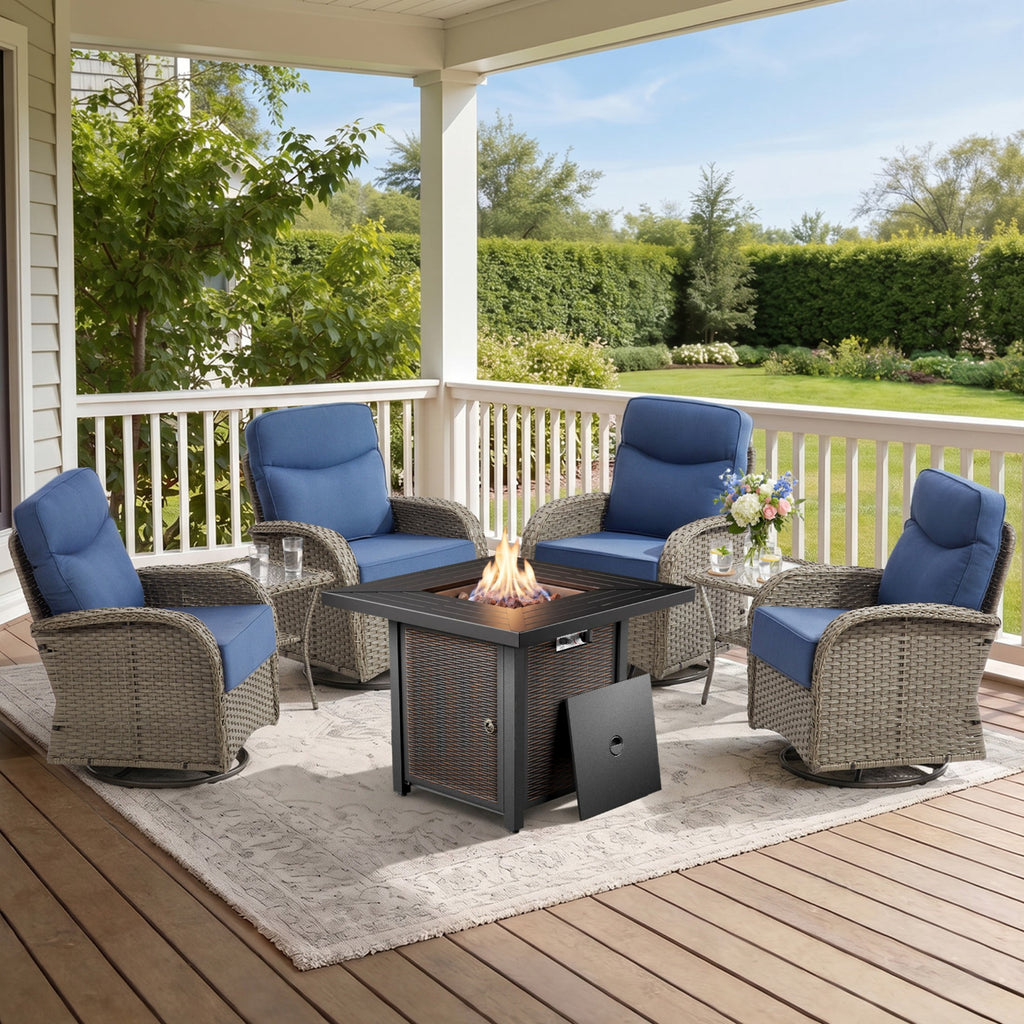 Unnifurnzi Patio Furniture with Fire Pit-6'' Thick Cushions Outdoor Furniture with Swivel Rocker Chairs Outdoor Couch Wicker Patio Furniture For Deck Porch Garden Poolside